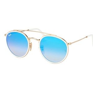 COPY - Round Double-Bridge White Sunglasses, Mirr…